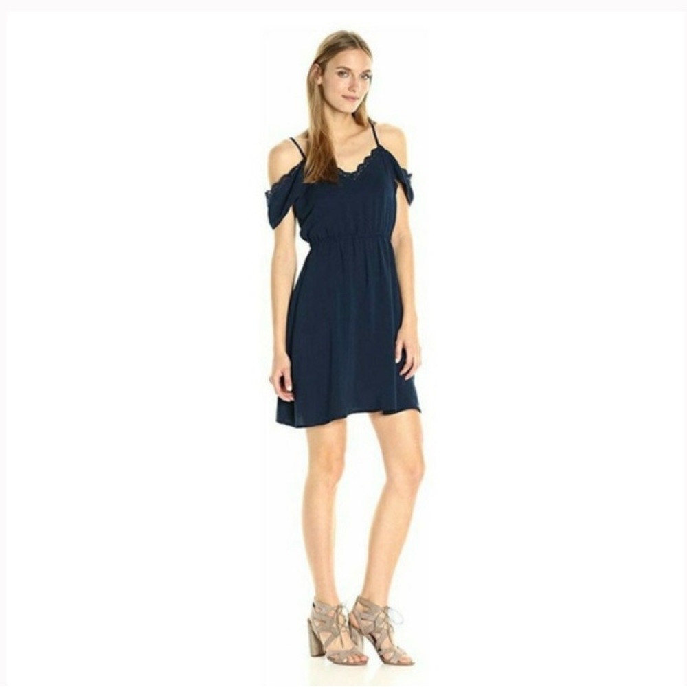 Vero Moda Navy Mille Short Off Shoulder Dress Sz L lace formal summer